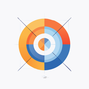 Circular diagram with four quadrants in blue, orange, and white colors, symbolizing data visualization and analytics