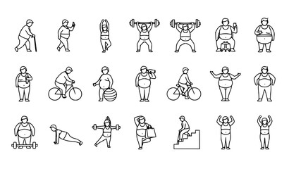 Fototapeta premium A set of vector illustrations depicting people engaging in various fitness activities