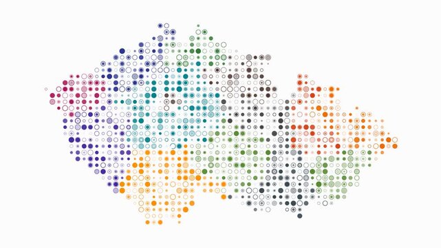 Czechia map animation. Shape of the country with pulsating colored dots. Small size circle blocks. Digital style Czechia map on white background. Amazing video.