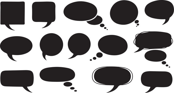 Black speech bubbles on white background illustration set