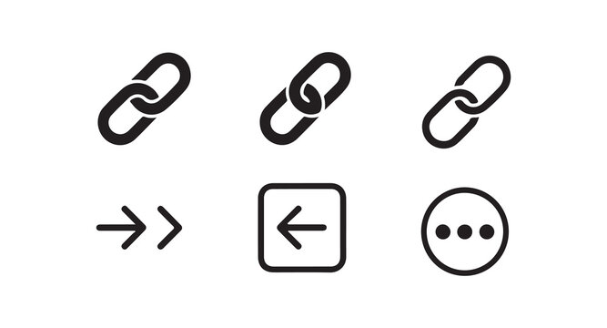 Hyperlink and navigation icon collection featuring link chains arrow and ellipsis button