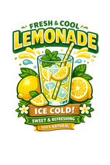 Naklejka premium lemonade poster, lemonade drink, fresh lemonade, summer drink, citrus drink, lemon beverage, refreshing drink, cold drink, iced lemonade, lemonade illustration, drink poster, summer poster, beverage p
