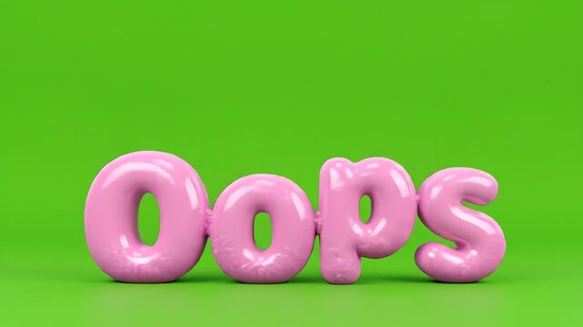 Pink 3D Oops Letters Bouncing on Bright Green Background
