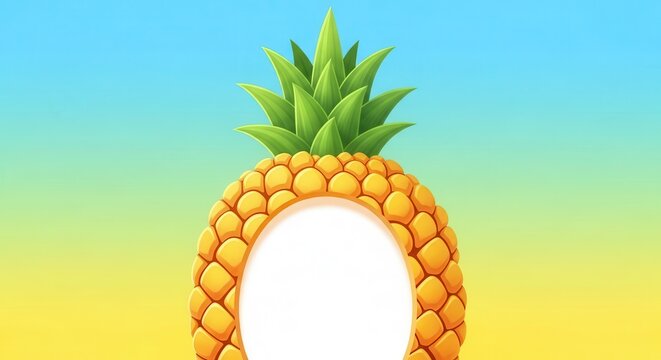 Bright pineapple fruit frame surrounds a blank central space against a vibrant gradient background.