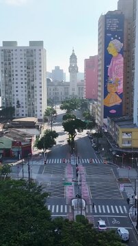Duque De Caxias Avenue At Sao Paulo In Brazil. Landmark Avenue. Downtown District. Highrise Buildings. Duque De Caxias Avenue At Sao Paulo In Brazil. City Life Landscape. 