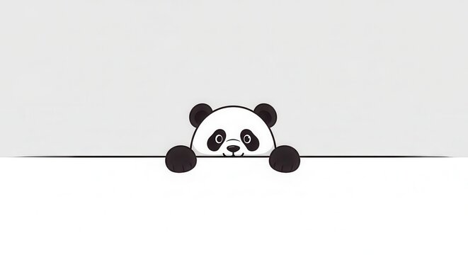Cute panda bear peeks over a blank horizontal border.