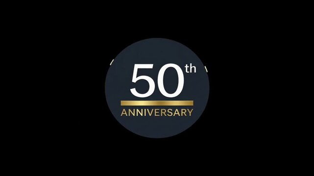 Elegant 50th Anniversary graphic with gold accent and dark background.