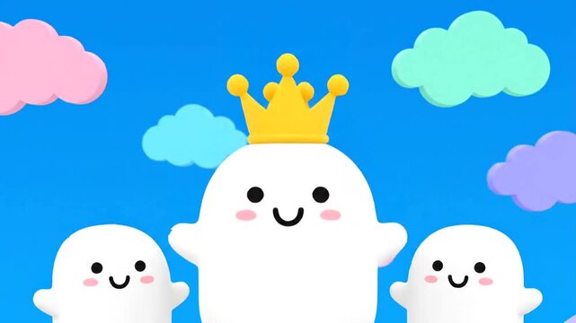 Cartoon ghosts with smiling faces.