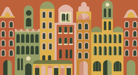 Obraz premium Colorful Abstract Buildings in a Stylized Cityscape.