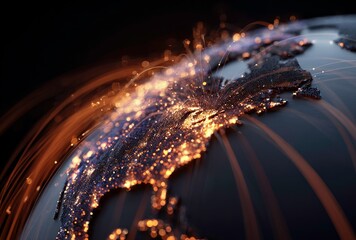Obraz premium Abstract illustration of Earth with city lights, global network.