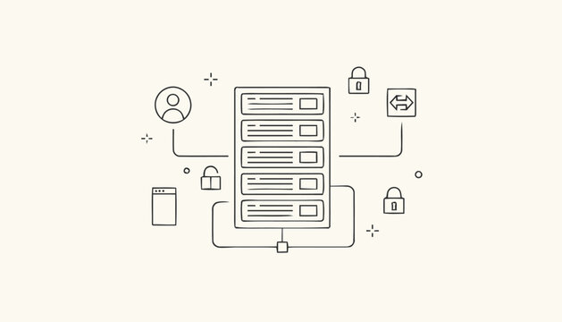 Secure Server Data Storage and Network Protection Illustration.