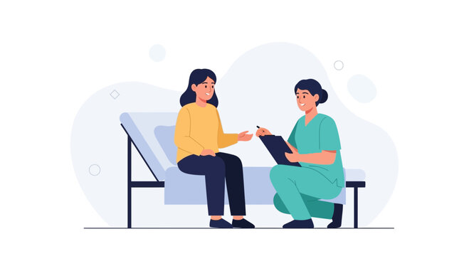 Doctor consulting patient on examination table, medical check-up, healthcare concept