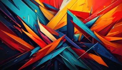 Dynamic Abstract Composition with Vibrant Geometric Shapes and Bold Colors.