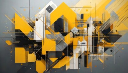 Dynamic Abstract Composition with Geometric Shapes and Vibrant Colors.