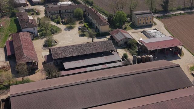 Italian Eco Farm with Dairy Production Aerial View Scene