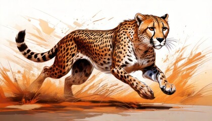 Dynamic cheetah illustration capturing speed and agility in vibrant colors.