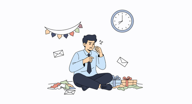 Stressed businessman overwhelmed with money and finances.