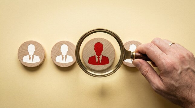 The Ideal Candidate: The magnified figure of a potential candidate in focus, signaling talent scouting and a search for excellence.
