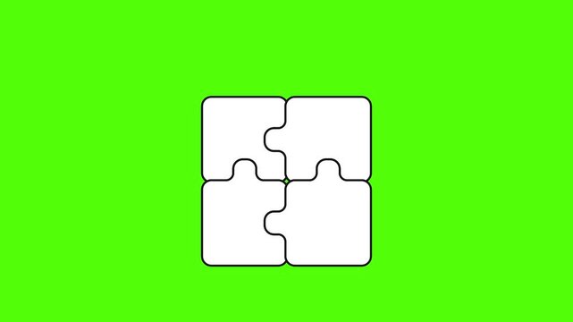 Puzzle Pieces Integration: A minimalist graphic of four jigsaw puzzle pieces interlocked, set against a vibrant green backdrop, representing the concept of unity and problem-solving.