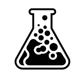 A black and white icon of a conical flask with bubbles