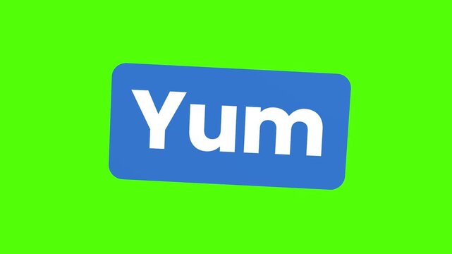 Yum Sign on Green Backdrop: A clean, vibrant graphic, a rectangular block with the word Yum displayed prominently in a modern font, set against a bright green backdrop.