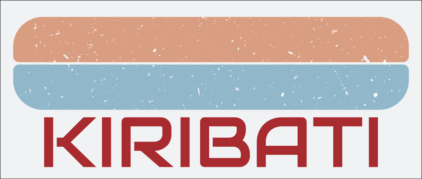 Kiribati vintage logo. Shape of the country on retro colored stripes background. Kiribati map design with grunge scratch texture. Vector illustration.