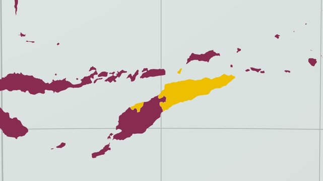 Timor-Leste map. Animated zoom into the country on the Globe in Pale Mint Dark Pink color palette. Country logo animation with round text and airplanes. Map with meridians, parallels. Trending video.