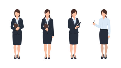 Obraz premium Professional Businesswoman Vector Illustration Set with Diverse Poses for Office and Corporate Concepts