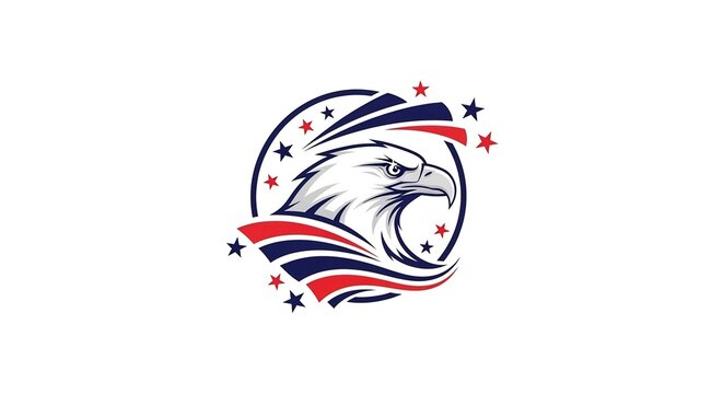 Patriotic Eagle Head with American Flag Elements and Stars.