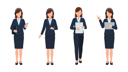 Fototapeta premium Professional Businesswoman Vector Character Set. Female Executive Avatars in Various Poses for Corporate and Office Use.