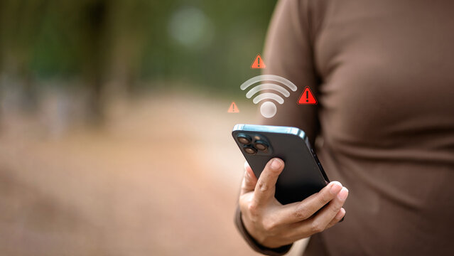 Weak WiFi Signal and Network Connection Problem on Smartphone with Warning Icons