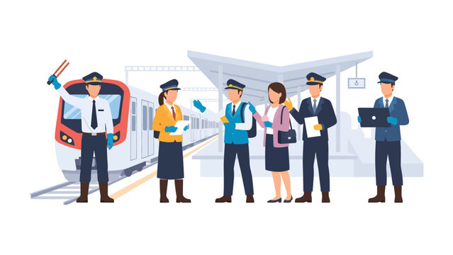 Railway professionals on duty: A scene captures railway professionals on duty at the train station. They are ready to lead and control train operations, ensuring the smooth flow of commuters