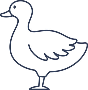 Minimalist Duck Line Art . Vector Illustration of Outline Farm Bird in Thin Lines.