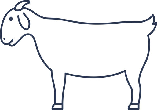 Minimalist Goat Line Art . Vector Illustration of Outline Farm Animal in Thin Lines.