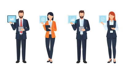 Obraz premium Business Professionals Presenting Digital Data and Cloud Concepts with Tablets