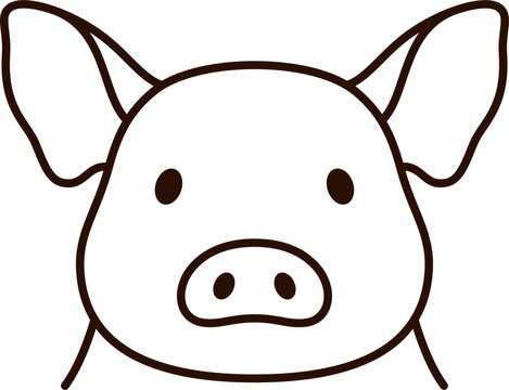 Minimalist Pig Line Art. Vector Illustration of Outline Farm Animal in Thin Lines.