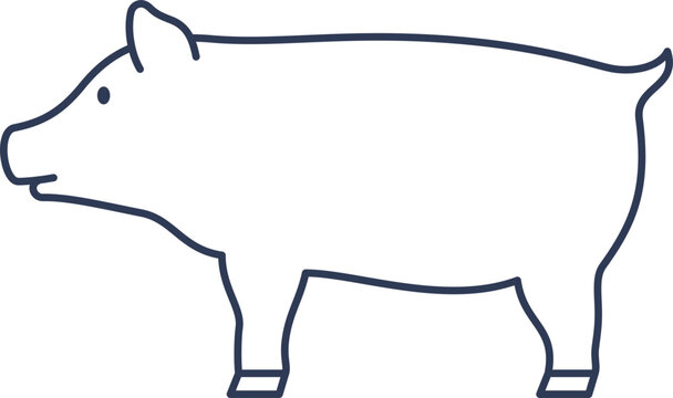 Minimalist Pig Line Art. Vector Illustration of Outline Farm Animal in Thin Lines.