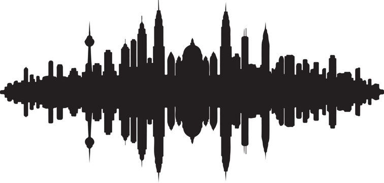 Sound wave cityscape silhouette graphic design element isolated white