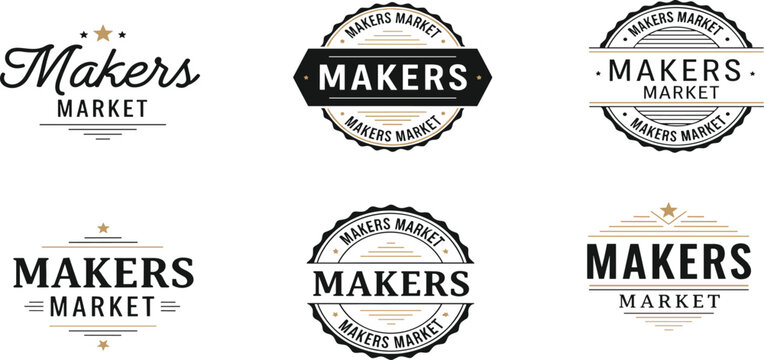 This image displays various logo variations for Makers Market featuring different layouts and stylistic elements high quality professional detailed modern elegant stylish clean