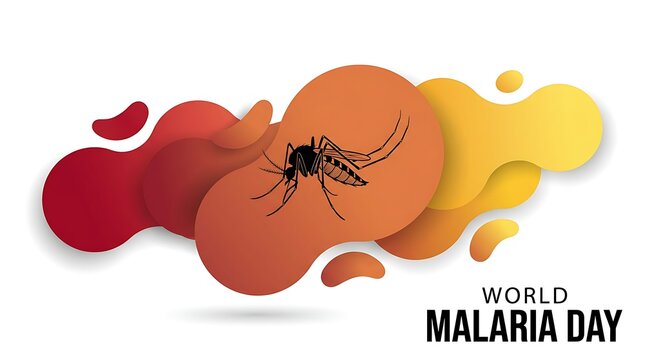 World malaria day background with mosquito drawing over abstract fluid liquid shapes for healthcare awareness campaign and medical science education about tropical disease prevention.