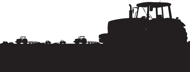 Obraz premium Tractor and farming equipment silhouettes against white background scene
