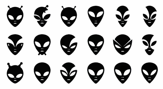 Collection of various alien face silhouettes.