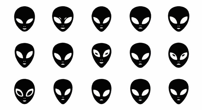 Black alien faces in row.