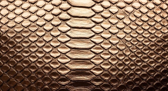 Close-up Texture of Metallic Bronze Snake Skin Pattern.