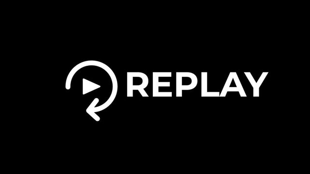 The word replay is displayed in a clean white sans serif font next to a circular play icon designed for intuitive user interaction on a dark theme