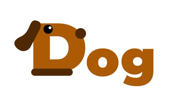 The word dog is spelled out in a playful brown font where the letter D is modified with a floppy ear and a spot to resemble a cute puppy character