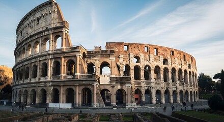 Obraz premium Ancient Colosseum ruins under a clear blue sky in Rome Italy