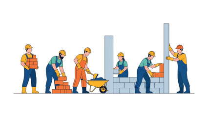 Fototapeta premium Constructing the Future: A dedicated construction team collaboratively builds a sturdy structure, symbolizing progress, and embodying the spirit of industry and development.