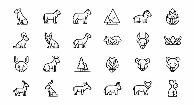 Various animal icons in black outline.