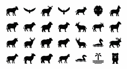 Fototapeta premium Black animal silhouettes on white background.